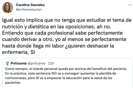 Las enfermeras no podrán hacer recomendaciones dietéticas